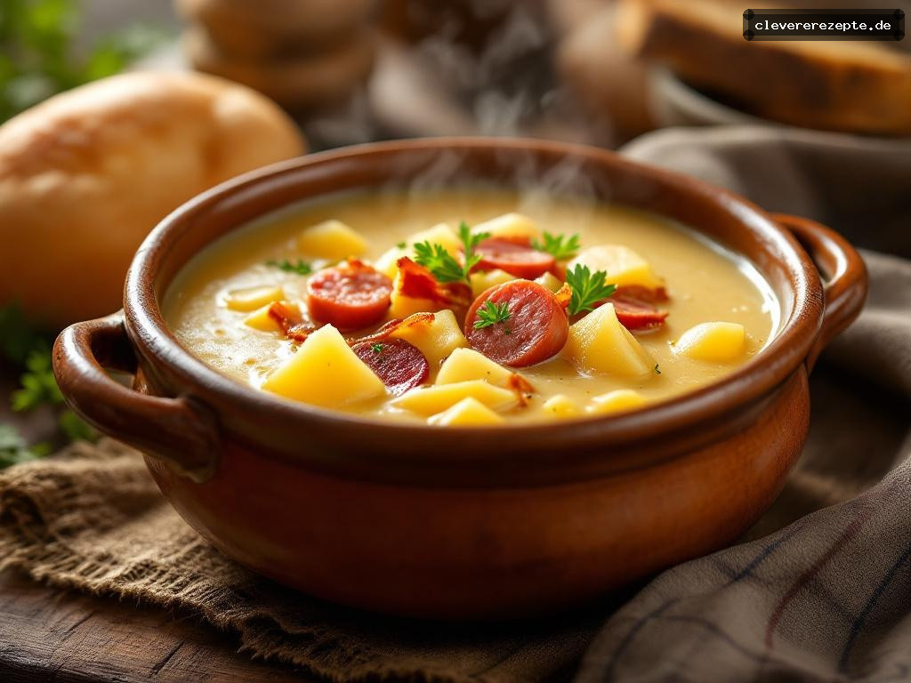 Deftige Kartoffelsuppe mit Speck und Würstchen
