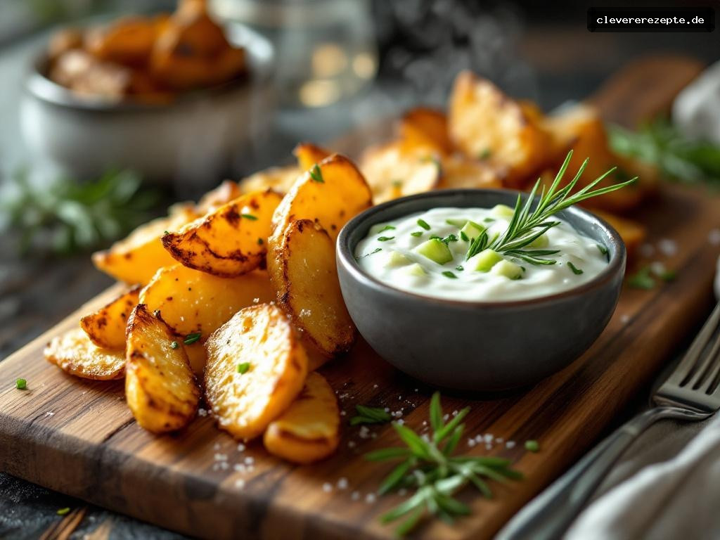 Knusprige Ofenkartoffeln mit Quark-Dip