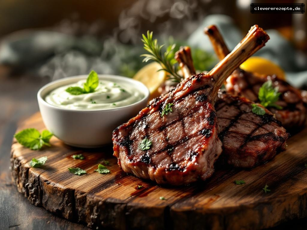 Gegrillte Lammkoteletts mit Minz-Joghurt-Dip