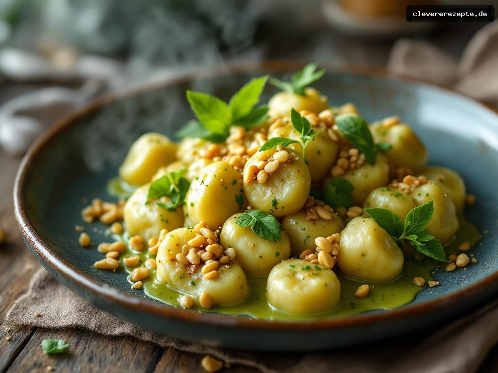 Cremige Bärlauch-Gnocchi mit Pinienkernen
