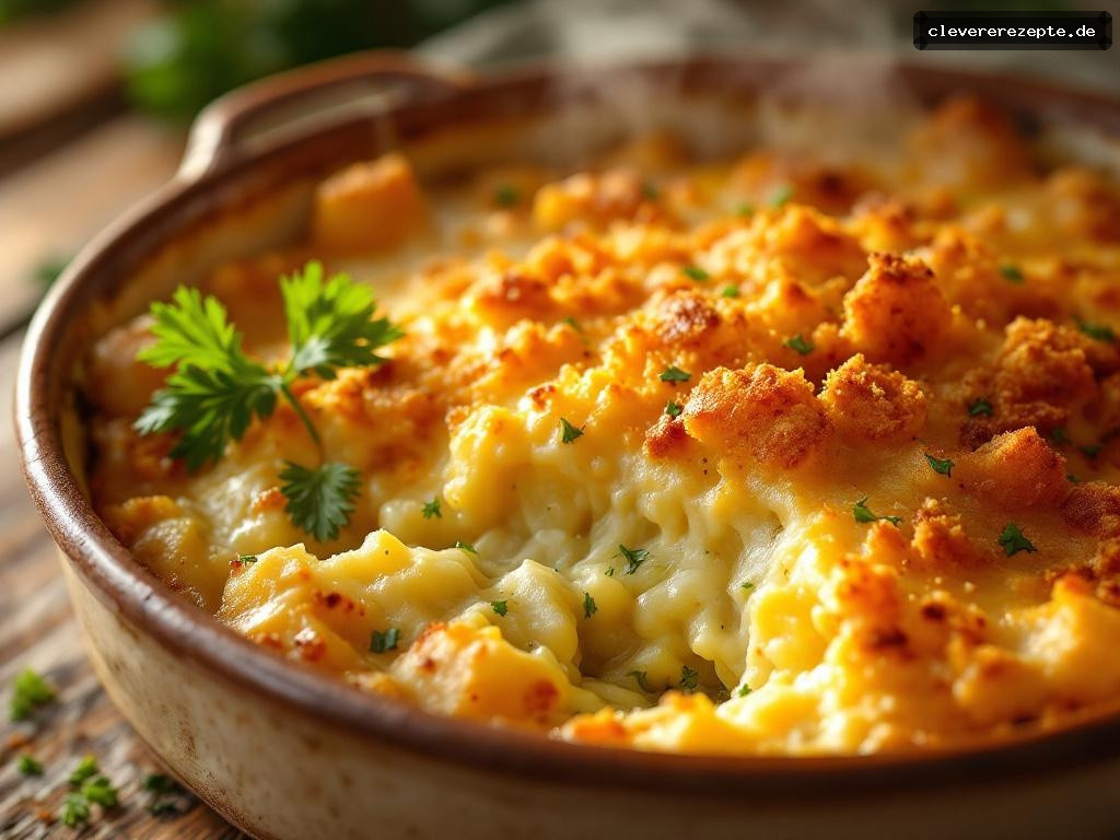 Knuspriger Kartoffel-Lauch-Auflauf mit Schmelzkäse