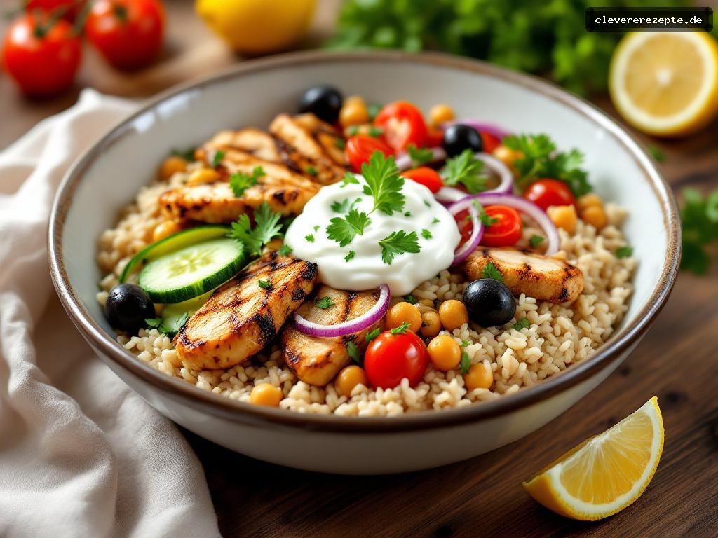 Griechische Protein-Bowl mit Hähnchen & Tzatziki
