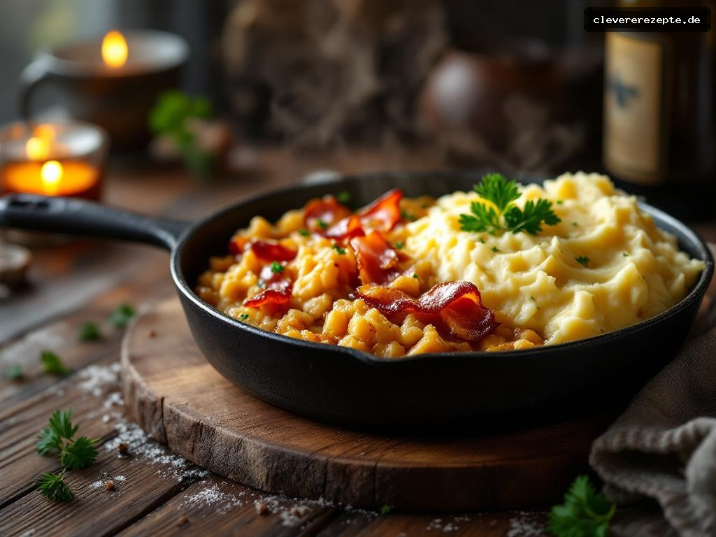 Sauerkraut-Speck-Pfanne mit Kartoffelstampf