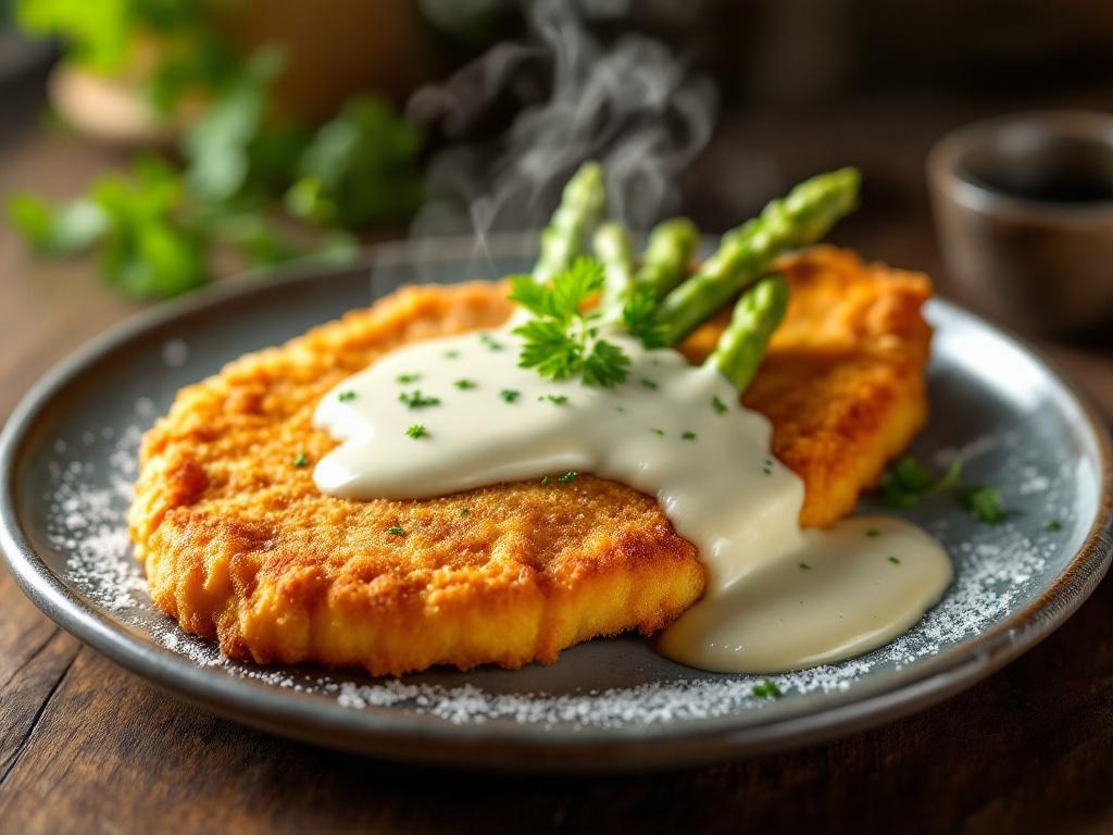 Spargel mit Schnitzel und Sahnesauce