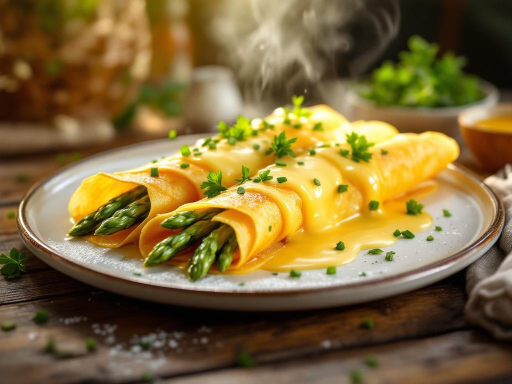 Spargel im Pfannkuchenmantel mit Hollandaise