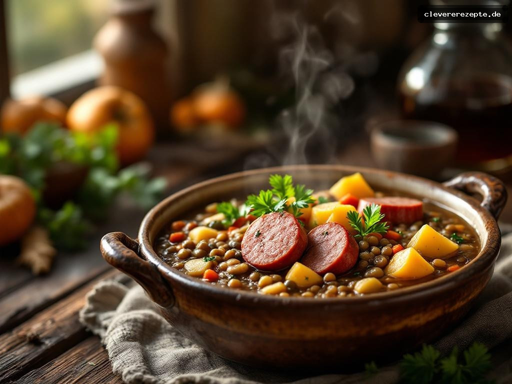 Linsen-Eintopf mit Würstchen & Kartoffeln
