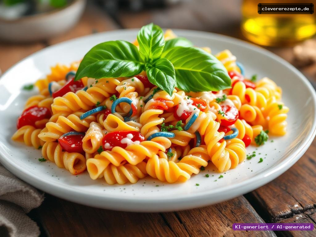 Bunte Regenbogen-Nudeln mit Frischkäse-Sauce