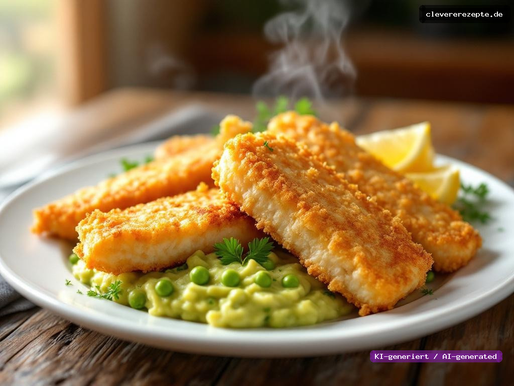 Selbstgemachte Fischstäbchen mit Kartoffelpüree