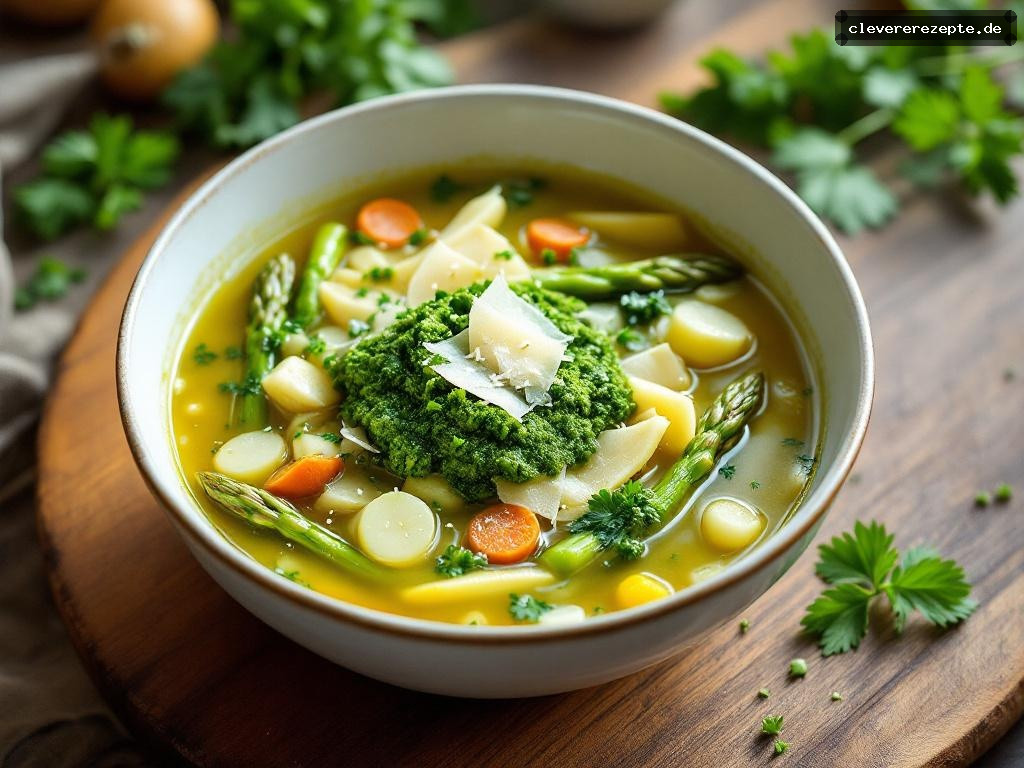 Frühlingsminestrone mit Spargel & Pesto
