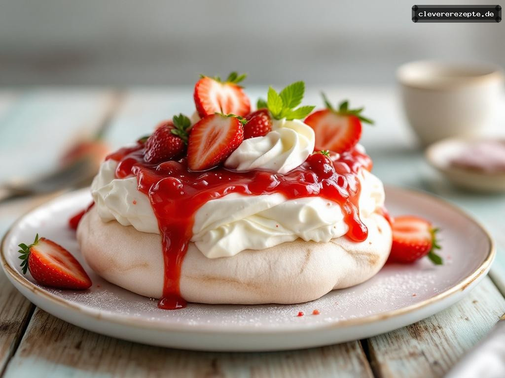 Erdbeer-Rhabarber-Pavlova mit Vanillecreme
