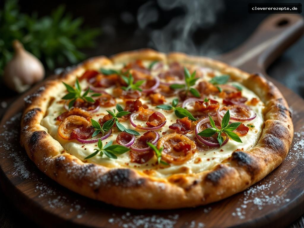 Bärlauch-Flammkuchen mit Speck & Crème fraîche