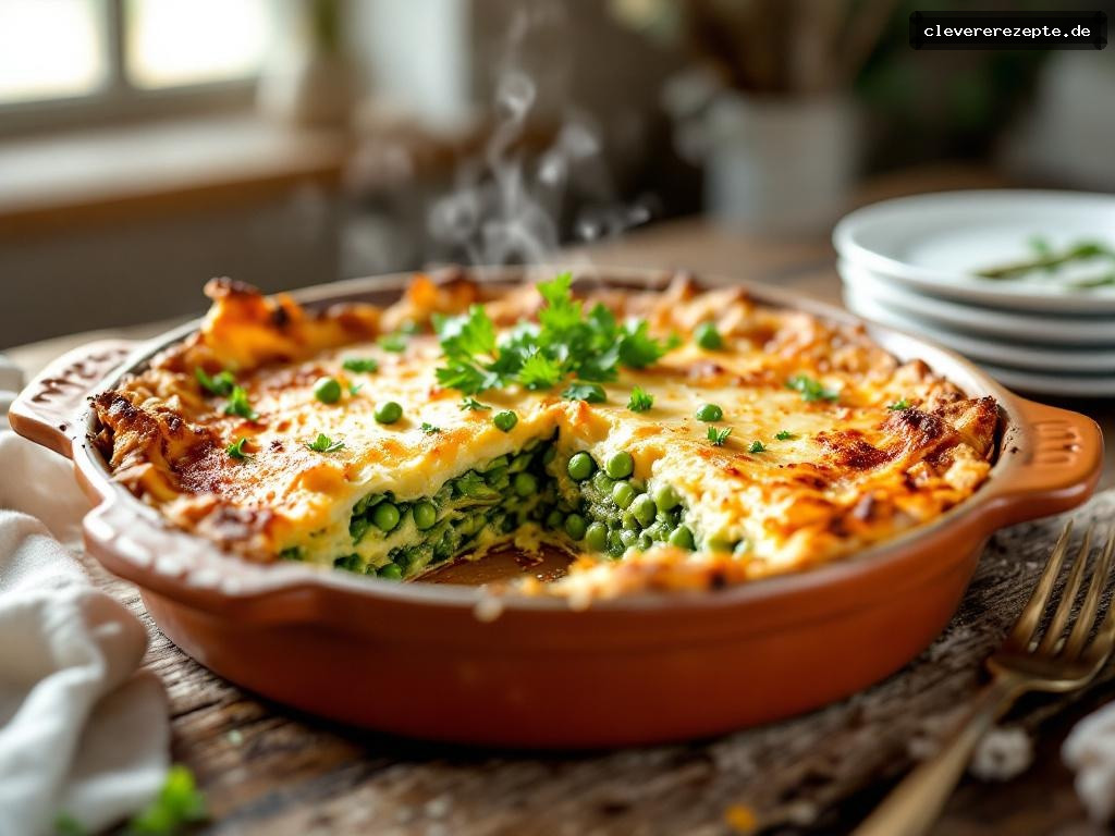 Frühlingshafte Ofenlasagne mit Spargel & Erbsen