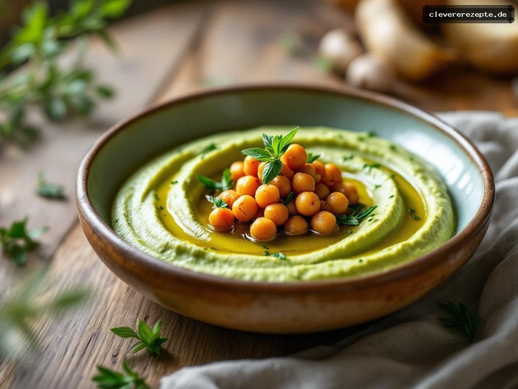 Bärlauch-Hummus mit knusprigem Kichererbsen-Topping