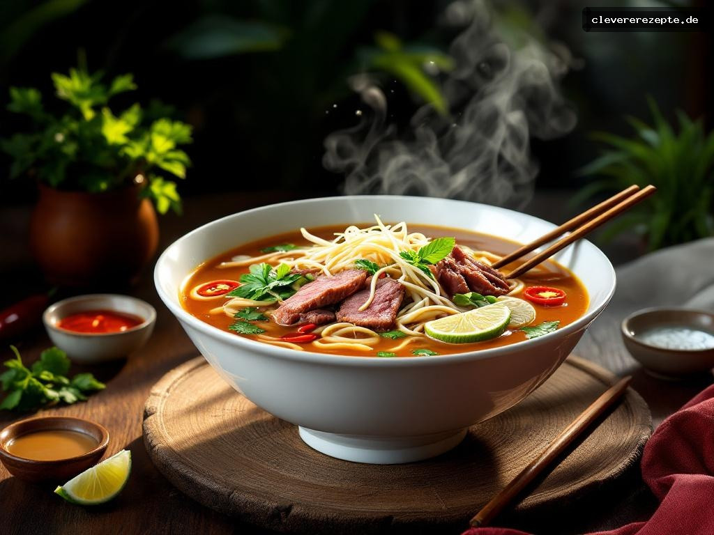 Vietnamesische Pho Bo mit Reisnudeln & Kräutern