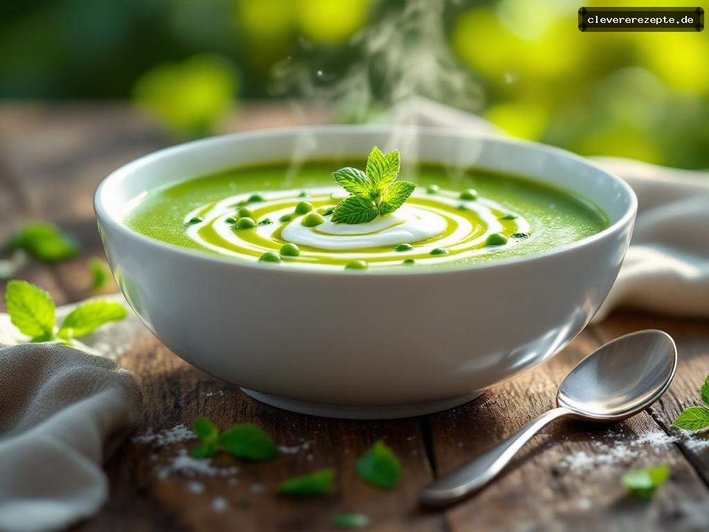 Spargelcremesuppe mit Erbsen & Minzöl
