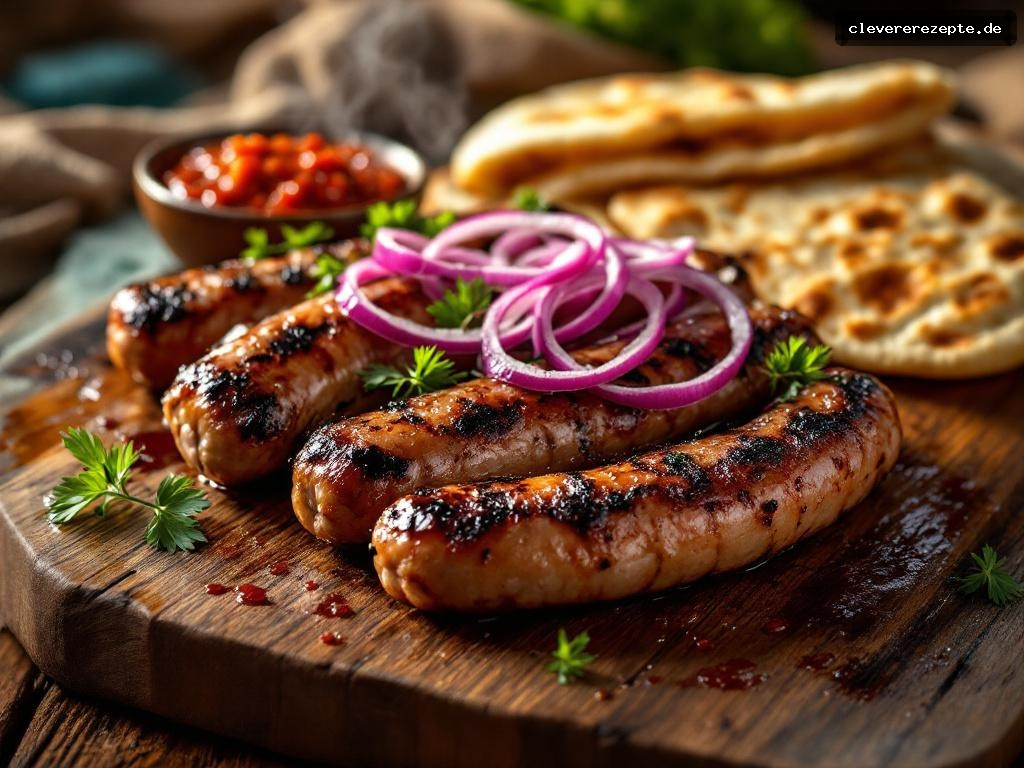 Cevapcici vom Grill mit Ajvar & Fladenbrot