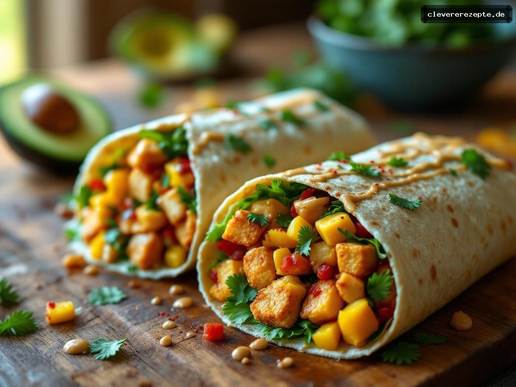 Meal-Prep-Wraps mit Tofu, Mango-Salsa & Erdnusssauce