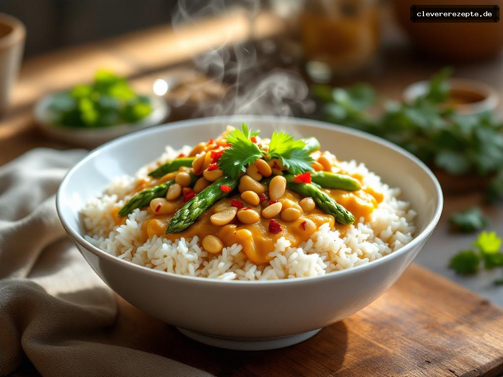 Spargel-Erdnuss-Curry mit Kokosmilch & Jasminreis
