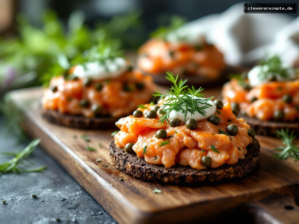 Bärlauch-Lachstatar auf Pumpernickel