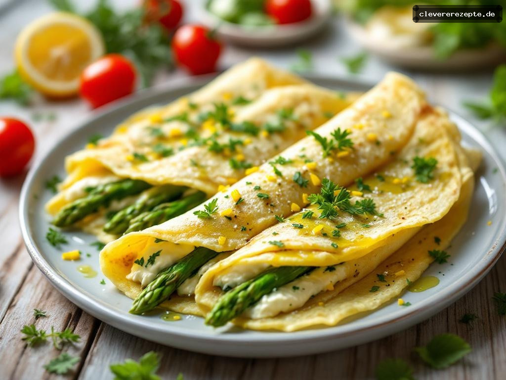Spargel-Ricotta-Pfannkuchen mit Kräuteröl