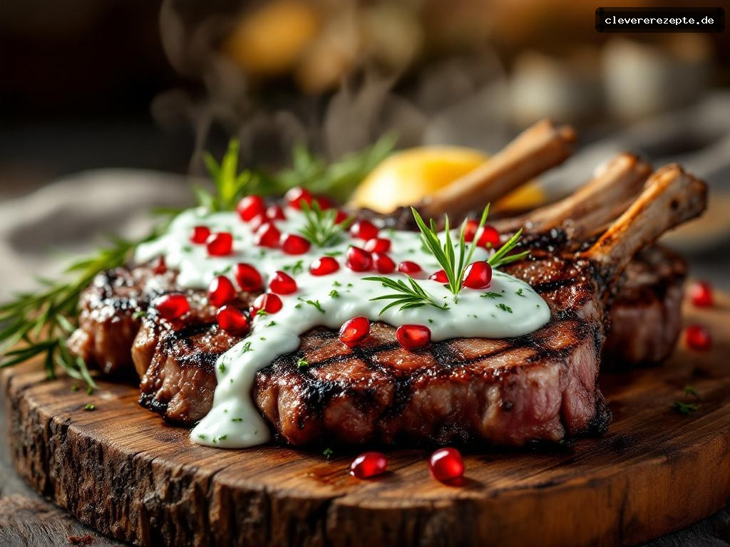 Smoky Lammkoteletts mit Minz-Joghurt & Granatapfel