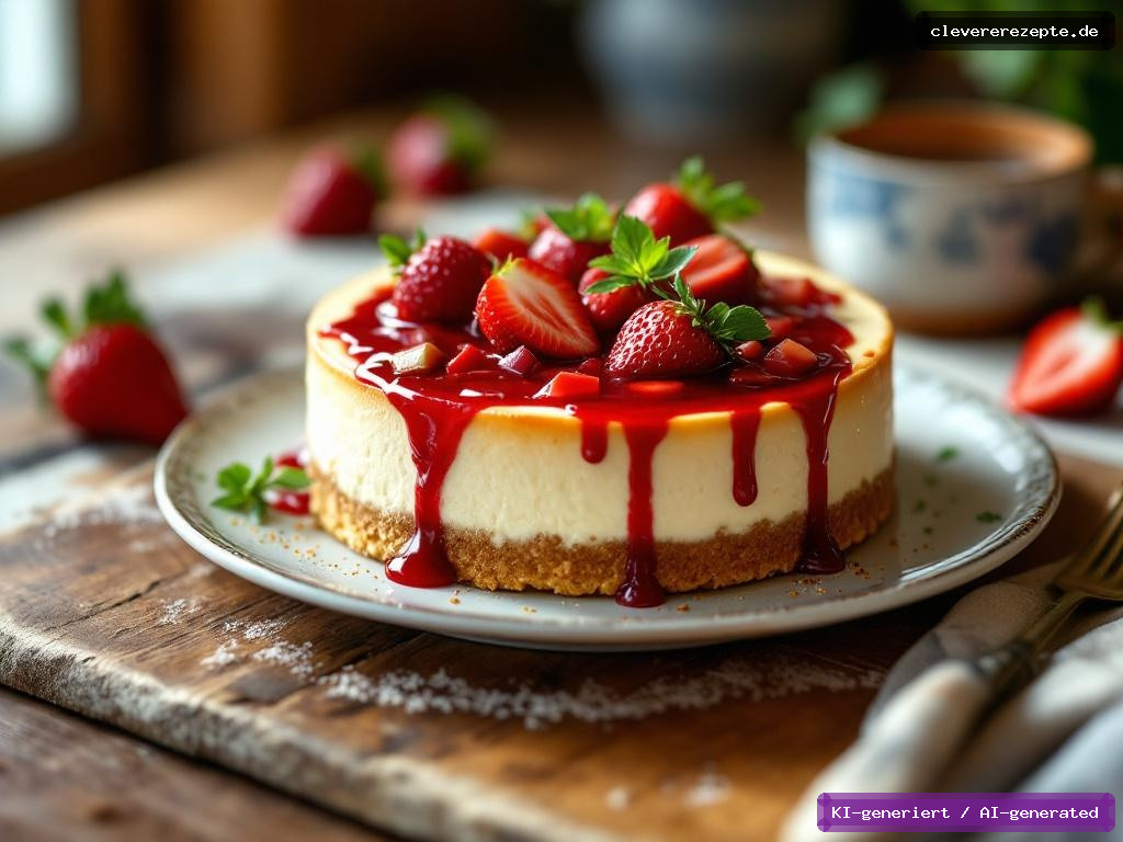 Erdbeer-Rhabarber-Cheesecake mit Mürbeteig