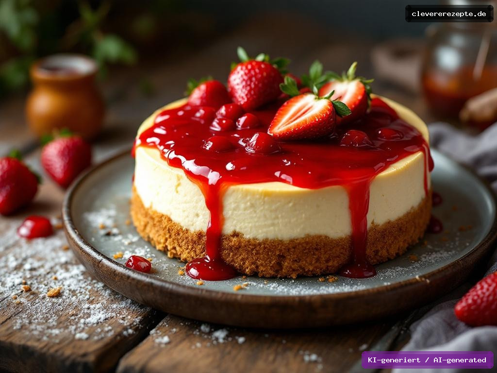 Erdbeer-Rhabarber-Cheesecake mit Mürbeteig