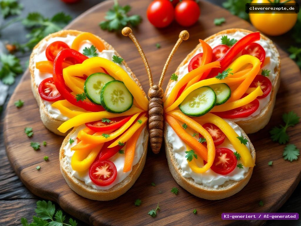 Bunte Schmetterlingsschnittchen mit Frischkäse
