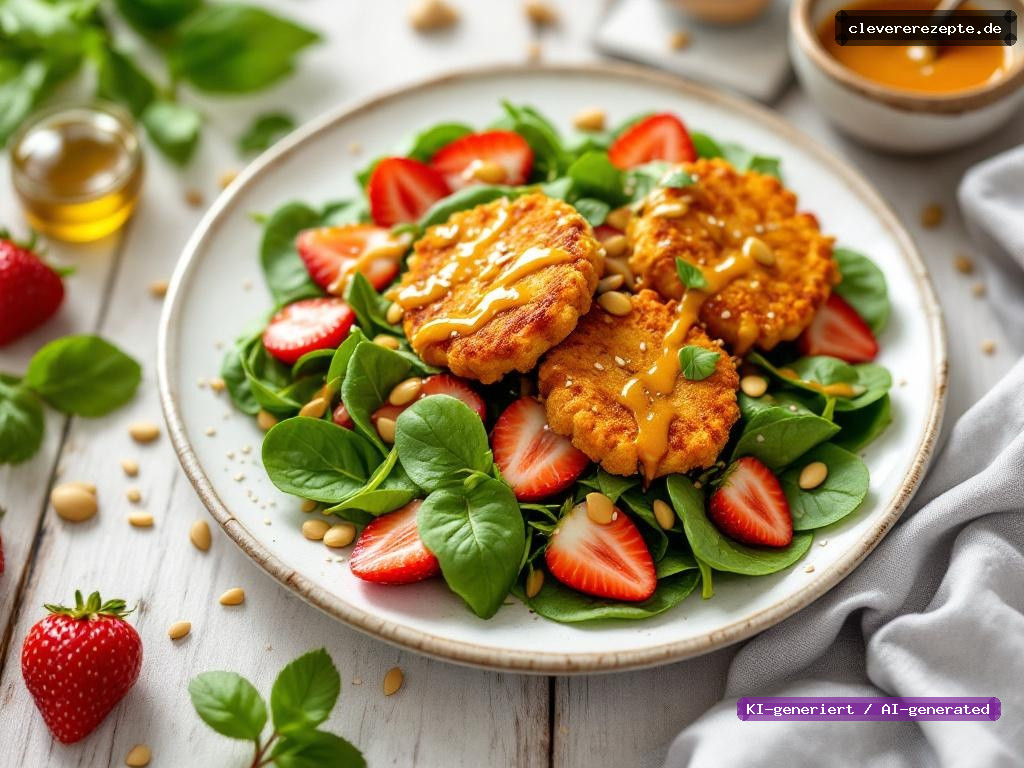 Erdbeer-Spinat-Salat mit Kürbiskern-Dressing