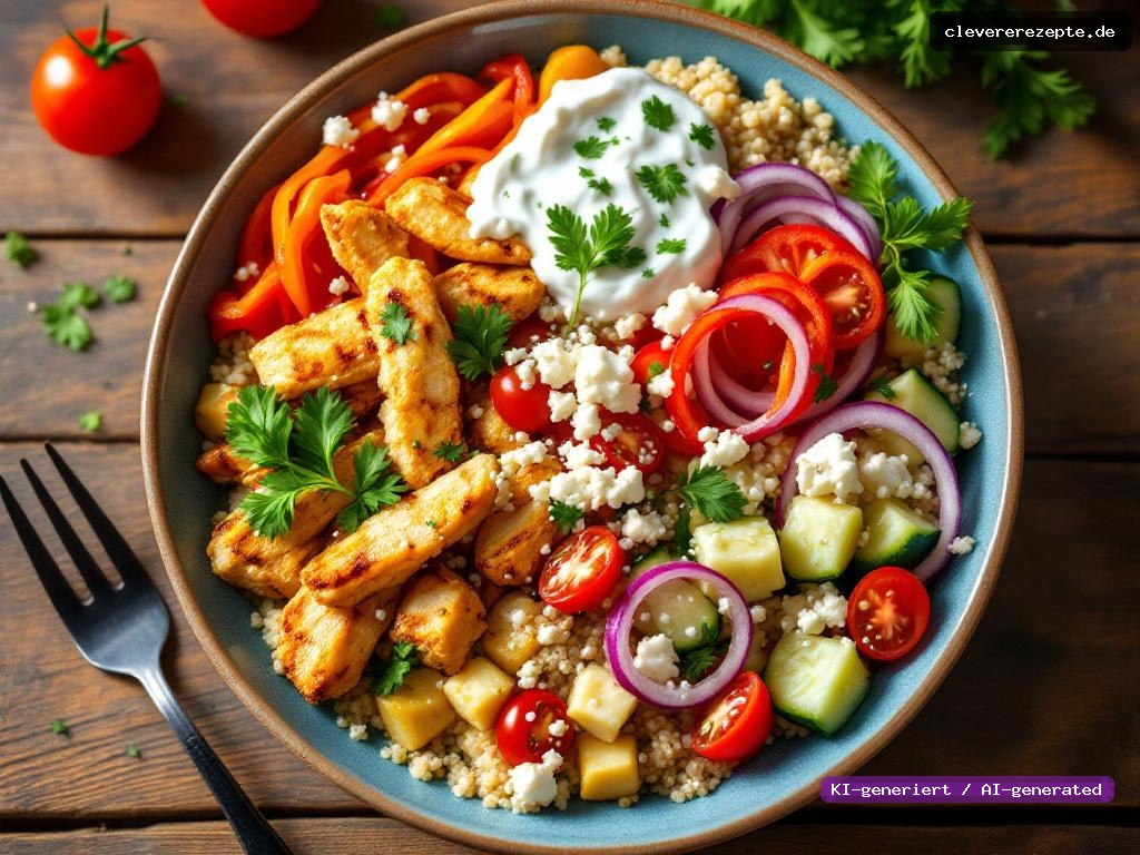 Griechischer Protein-Bowl mit Hähnchen & Tzatziki