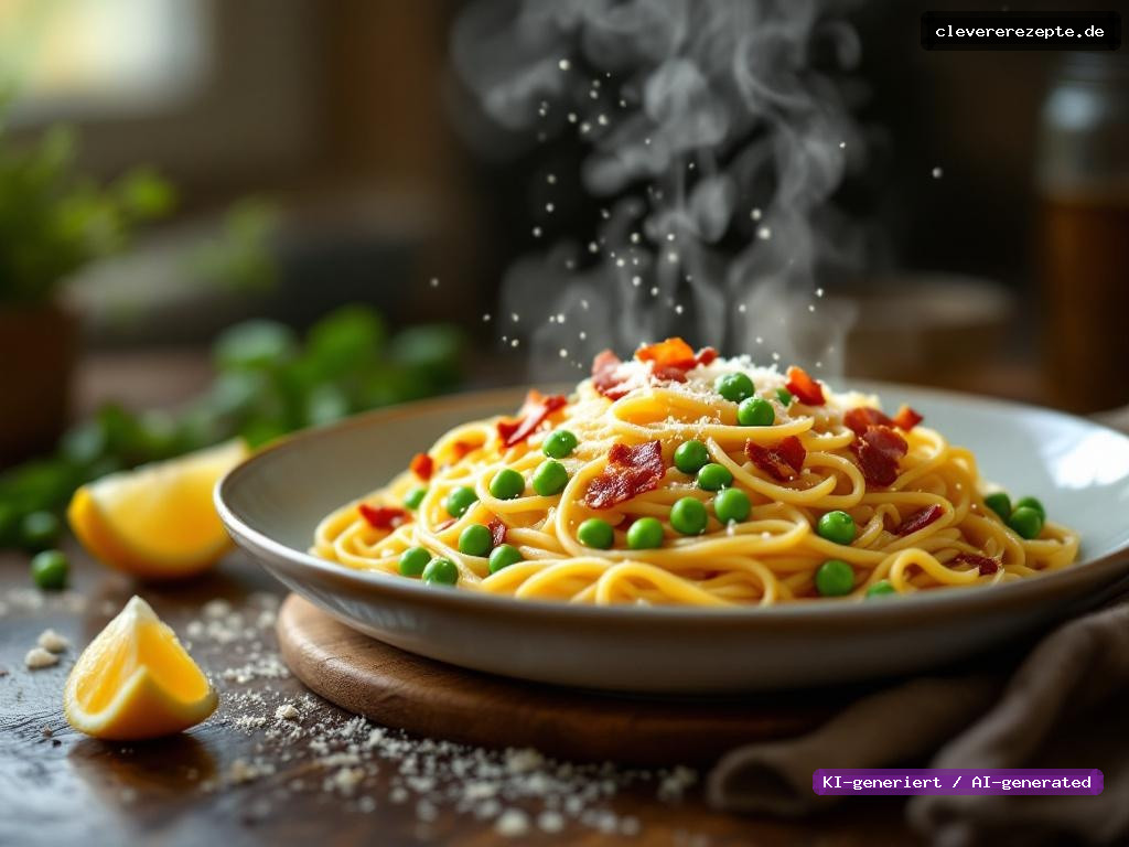 Spaghetti mit Erbsen, Speck & Parmesan