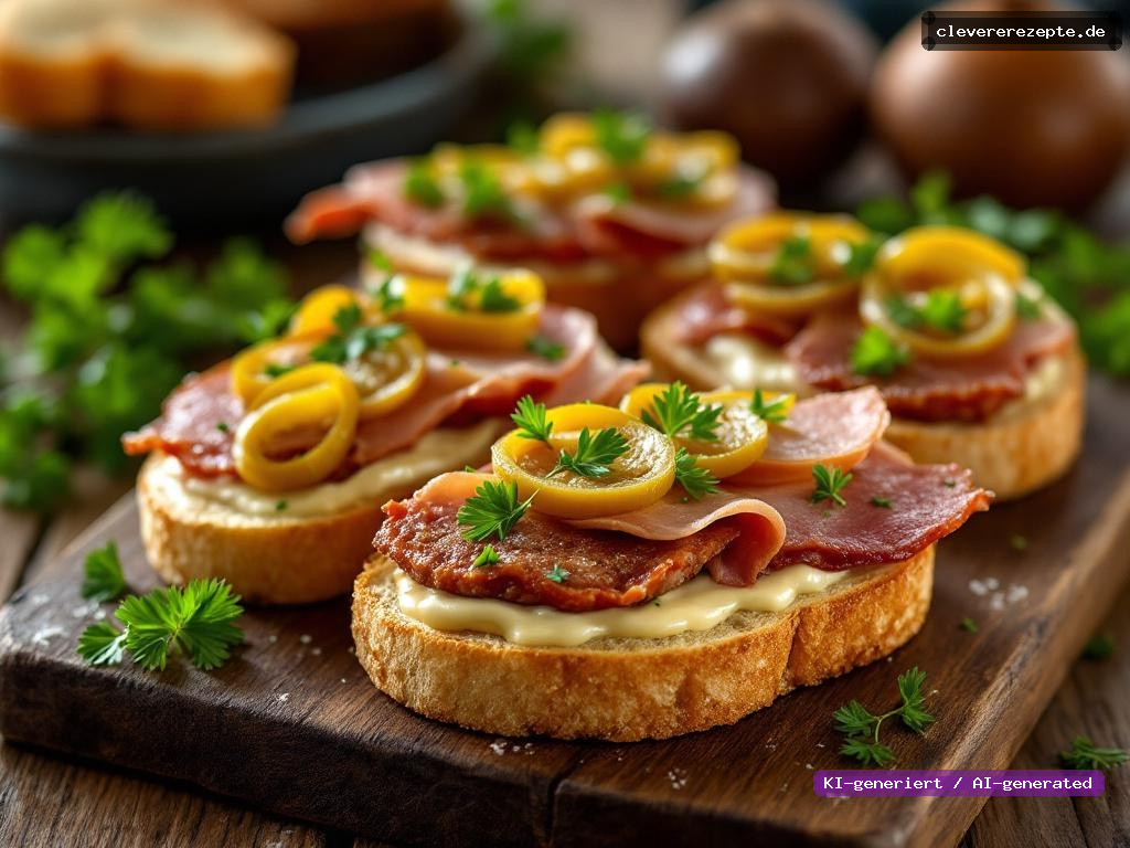 Bärlauch-Zungenwurst-Schnitte mit Senf & Cornichons