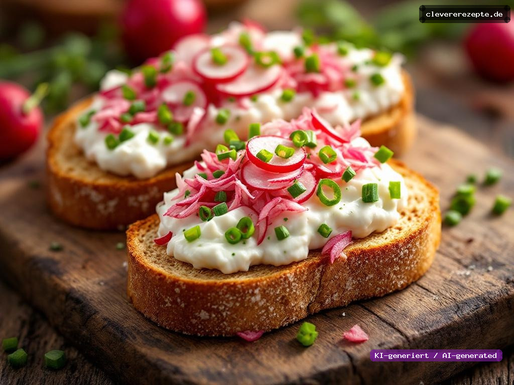 Radieschen-Kräuterquark-Toast mit Schnittlauch