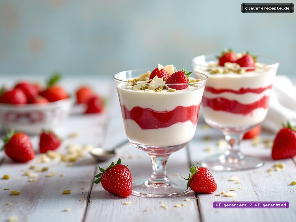 Rhabarber-Mousse mit weißer Schokolade & Erdbeeren