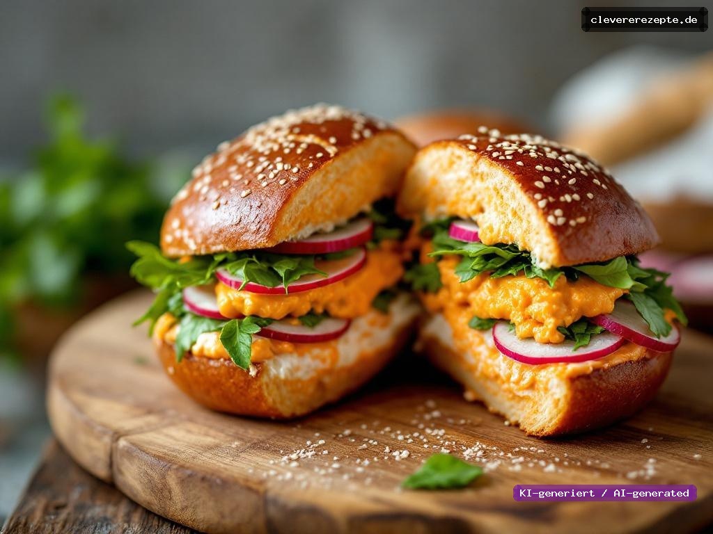 Obatzda-Bretzel-Sandwich mit Radieschen & Rucola