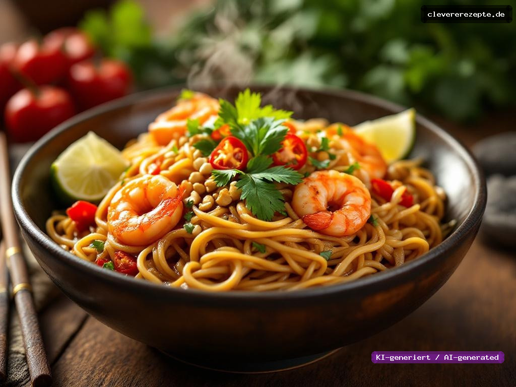 Pad Thai mit Garnelen, Erdnüssen & Limette