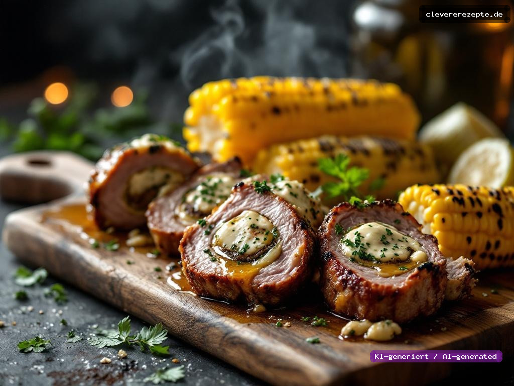 Gefüllte Schweinenacken-Steaks mit Kräuterbutter