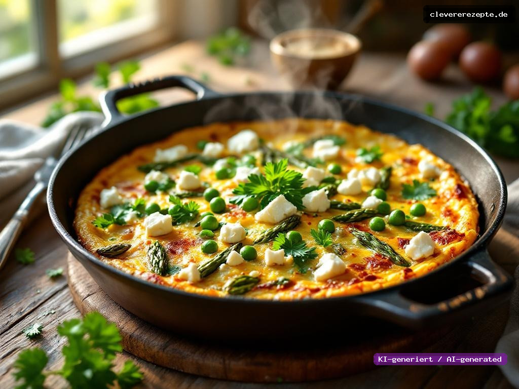 Frühlingsfrittata mit Spargel, Erbsen & Feta