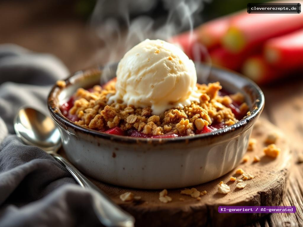 Airfryer Rhabarber-Crumble mit Vanilleeis