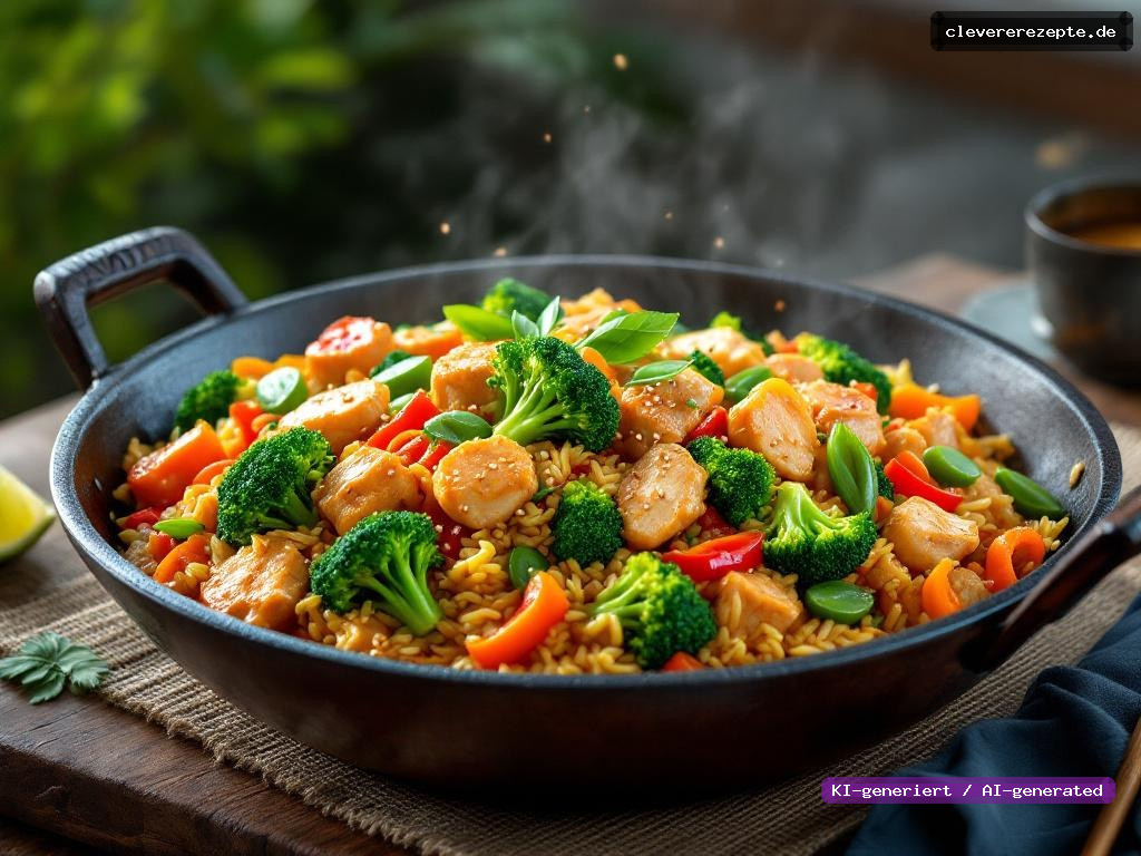 Frühlingsgemüse-Reispfanne mit Hähnchen & Sesam