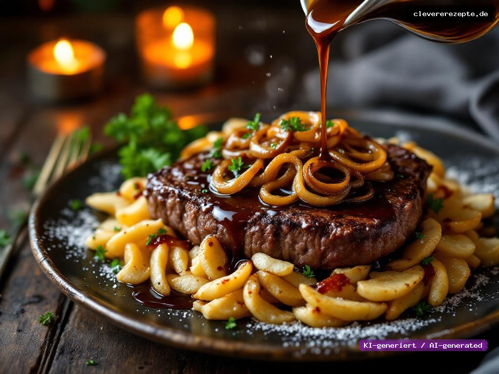 Zwiebelrostbraten mit Bratkartoffeln & Biersoße