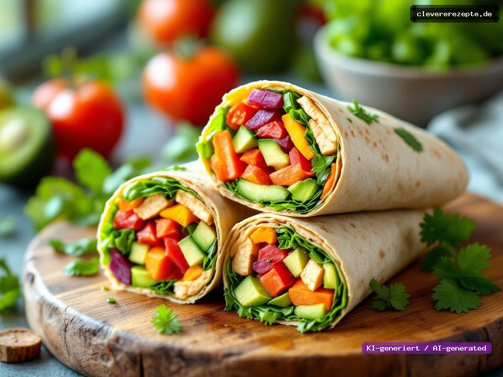 Bunte Regenbogen-Wraps mit Hummus & Gemüse