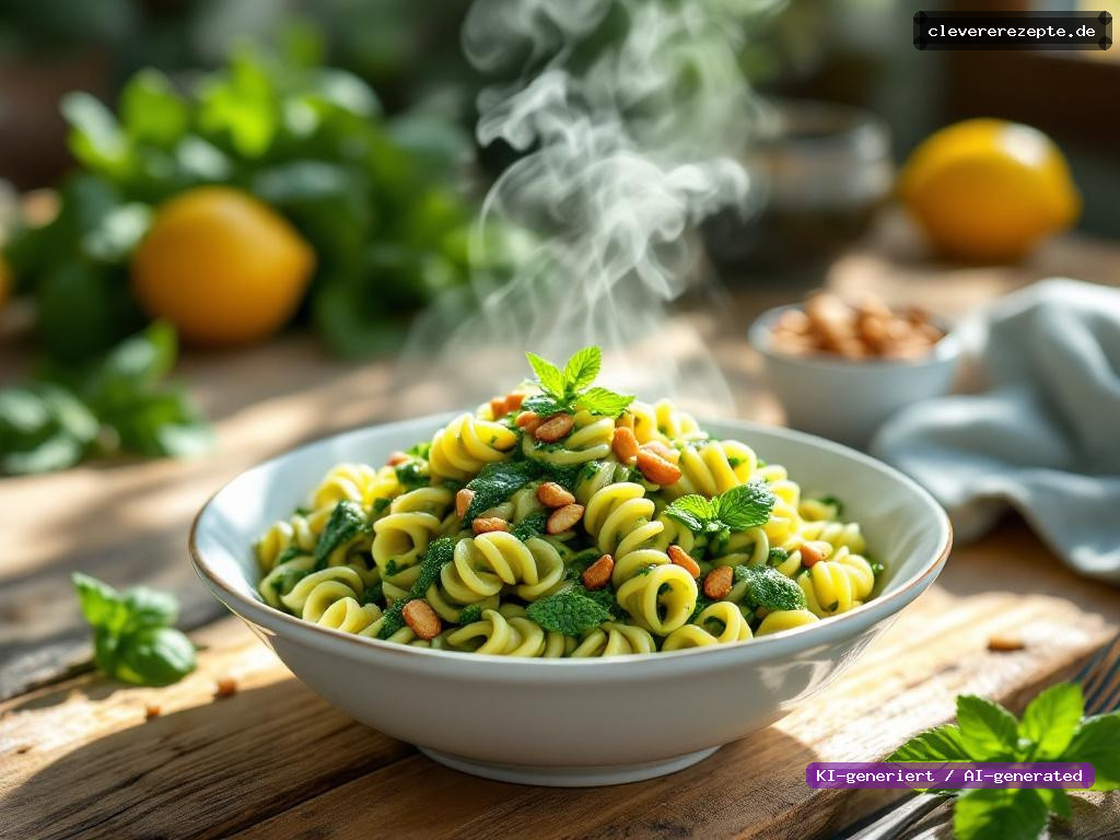 Fusilli mit Zucchini-Minz-Pesto & Pinienkernen