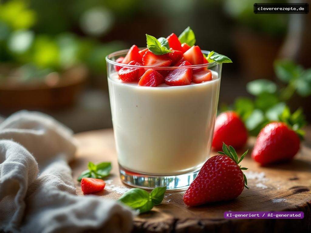 Erdbeer-Panna-Cotta mit Basilikum-Topping