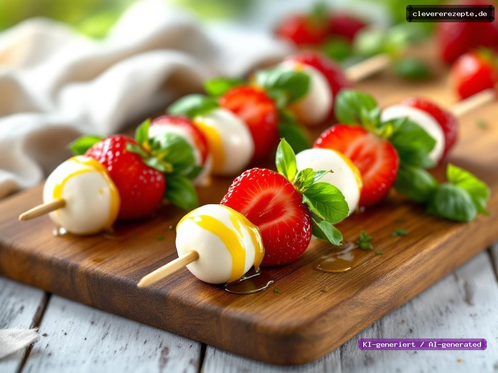 Caprese-Spieße mit Erdbeeren & Basilikum-Öl