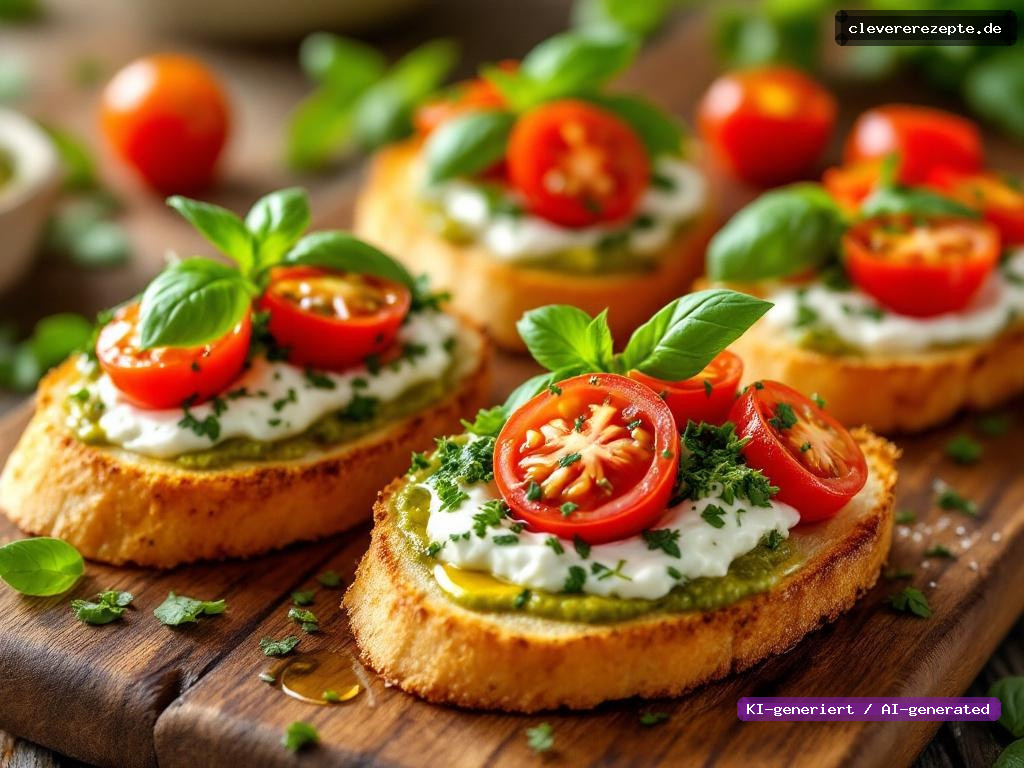 Kräuter-Frischkäse-Crostini mit Tomate & Pesto