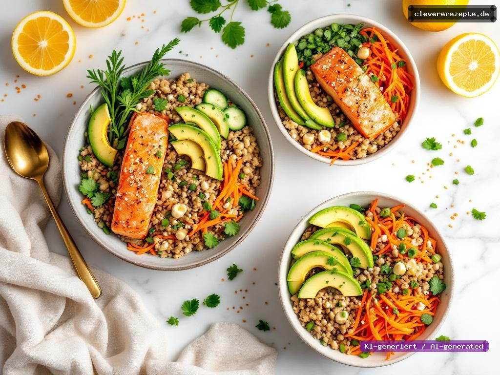 Meal-Prep-Bowl mit Lachs, Farro & Zitronen-Kapern-Dressing
