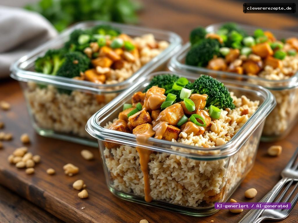 Meal-Prep-Bowl mit Brokkoli, Tempeh & Erdnuss-Miso-Sauce