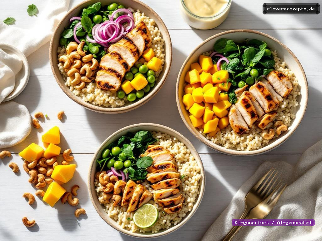 Meal-Prep-Bowl mit Hähnchen, Mango & Kokos-Limetten-Dressing