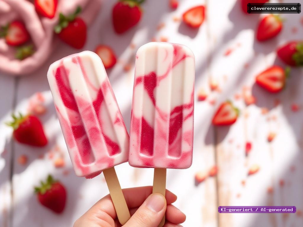 Erdbeer-Rhabarber-Eis am Stiel mit Joghurt